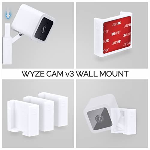 BRAINWAVZ 3 Pack Wall Mount for Wyze Cam V3, Adhesive VHB Stick On - Easy to Install, No Tools Needed, No Mess, No Drilling, Strong Adhesive Mount, White