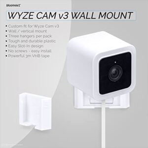 BRAINWAVZ 3 Pack Wall Mount for Wyze Cam V3, Adhesive VHB Stick On - Easy to Install, No Tools Needed, No Mess, No Drilling, Strong Adhesive Mount, White