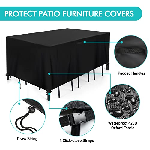 Relime Patio Furniture Covers, 53 x 53 x 29 inch Waterproof Patio Cover, Durable 420D UV Protection Outdoor Table Set Cover with 4 Windproof Buckles No Tears Anti UV No Fading