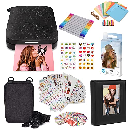 HP Sprocket Portable 2x3 Instant Color Photo Printer (Black Noir) Starter Bundle