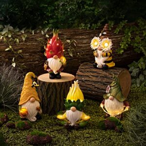 LA JOLIE MUSE Newest Garden Decor, Garden Gnomes, Upgraded Dragonfruit Solar Gnomes, Outdoor Decoration for Patio Yard Lawn, Housewarming Garden Gifts