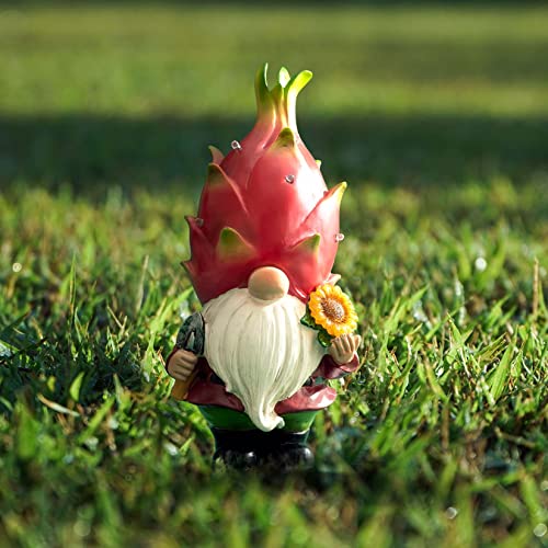 LA JOLIE MUSE Newest Garden Decor, Garden Gnomes, Upgraded Dragonfruit Solar Gnomes, Outdoor Decoration for Patio Yard Lawn, Housewarming Garden Gifts