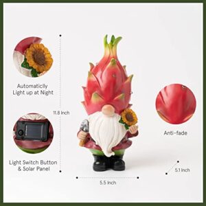 LA JOLIE MUSE Newest Garden Decor, Garden Gnomes, Upgraded Dragonfruit Solar Gnomes, Outdoor Decoration for Patio Yard Lawn, Housewarming Garden Gifts