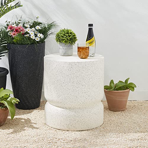 Giltzhome Antique Decorative Garden Stool 17.25”H Heavy Duty Faux Terrazzo Accent Table Side Table Plant Stand for Garden Patio Lawn Home Indoor Outdoor, White