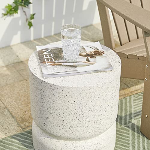 Giltzhome Antique Decorative Garden Stool 17.25”H Heavy Duty Faux Terrazzo Accent Table Side Table Plant Stand for Garden Patio Lawn Home Indoor Outdoor, White