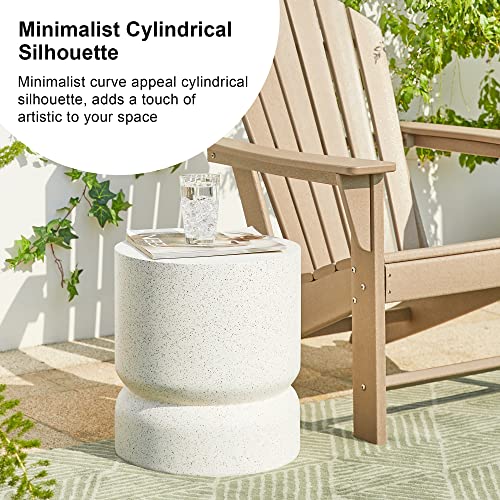 Giltzhome Antique Decorative Garden Stool 17.25”H Heavy Duty Faux Terrazzo Accent Table Side Table Plant Stand for Garden Patio Lawn Home Indoor Outdoor, White