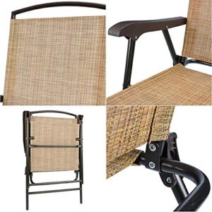 Devoko Patio Folding Chair Deck Sling Back Chair Camping Garden Pool Beach Using Chairs Space Saving Set of 2 (Beige)