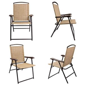 Devoko Patio Folding Chair Deck Sling Back Chair Camping Garden Pool Beach Using Chairs Space Saving Set of 2 (Beige)