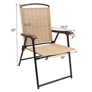 Devoko Patio Folding Chair Deck Sling Back Chair Camping Garden Pool Beach Using Chairs Space Saving Set of 2 (Beige)