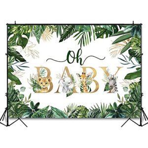 Avezano Jungle Animals Oh Baby Backdrop for Baby Shower Decoration Photography Background Safari Gold Green Greenery Leaves Gender Neutral Baby Shower Birthday Party Photoshoot (7x5ft)