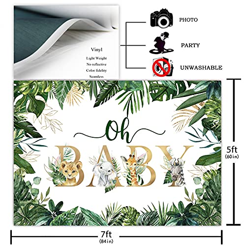 Avezano Jungle Animals Oh Baby Backdrop for Baby Shower Decoration Photography Background Safari Gold Green Greenery Leaves Gender Neutral Baby Shower Birthday Party Photoshoot (7x5ft)