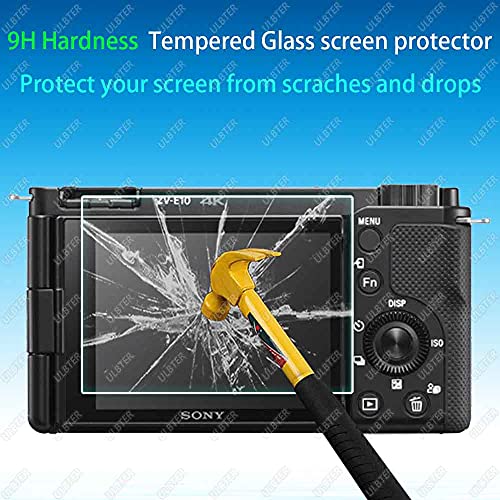 ULBTER Screen Protector for Sony Alpha ZV-E10 ZVE10 Camera & Hot Shoe Cover 0.3mm 9H Hardness Tempered Glass Cover Anti-Scrach Anti-Fingerprint Anti-Bubble [3+2 Pack]