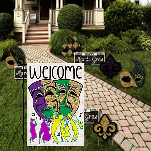 Mardi Gras Masquerade Mask Garden Flag Vertical Double Sided 12 x 18 Inch, Holiday Party Mardi Gras Bead Yard Carnival Celebration Farmhouse Outdoor Decor DF204