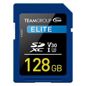 teamgroup elite 128gb uhs-i u3 v30 uhd read speed up to 100mb/s sdxc high speed 4k memory card compatible with canon sony nikon panasonic fujifilm digital camera tesdxc128giv3001