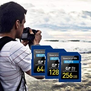 TEAMGROUP Elite 128GB UHS-I U3 V30 UHD Read Speed up to 100MB/s SDXC High Speed 4K Memory Card Compatible with Canon Sony Nikon Panasonic FUJIFILM Digital Camera TESDXC128GIV3001