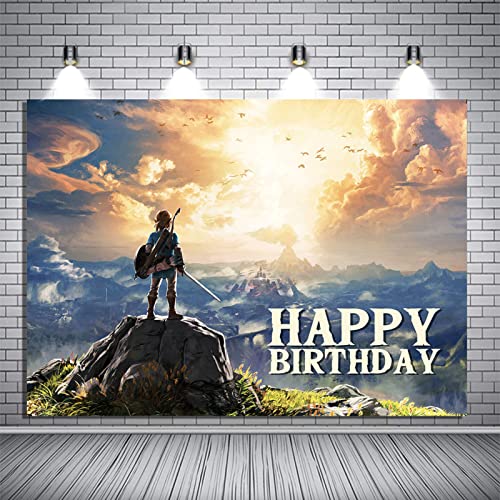 Cartoon Movie The Legend of Zelda Theme Happy Birthday Photography Background for Kids Birthday Portrait Baby Shower Decoration Cake Table Banner Photo Backdrops 5x3ft