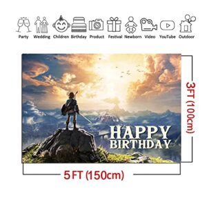 Cartoon Movie The Legend of Zelda Theme Happy Birthday Photography Background for Kids Birthday Portrait Baby Shower Decoration Cake Table Banner Photo Backdrops 5x3ft