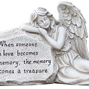 Napco 11293 Memory Becomes a Treasure Memorial Plaque with Sleeping Angel Garden Statue, 12.5 x 6.75