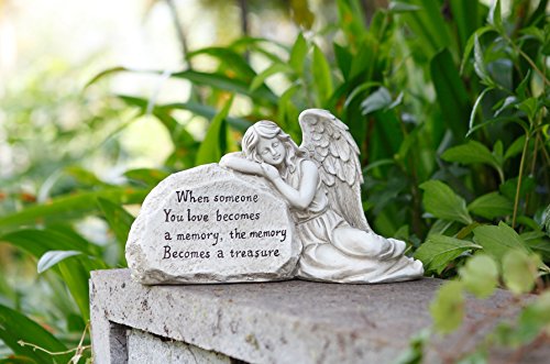 Napco 11293 Memory Becomes a Treasure Memorial Plaque with Sleeping Angel Garden Statue, 12.5 x 6.75