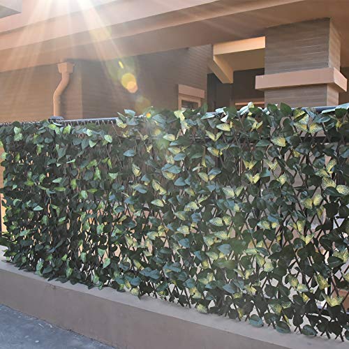 Garden Land Expandable Fence Privacy Screen for Balcony Patio Outdoor,Decorative Faux Ivy Fencing Panel,Artificial Hedges (2PC,Single Sided Leaves)…