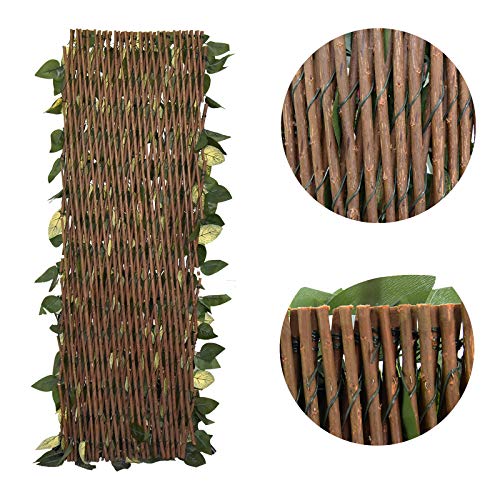 Garden Land Expandable Fence Privacy Screen for Balcony Patio Outdoor,Decorative Faux Ivy Fencing Panel,Artificial Hedges (2PC,Single Sided Leaves)…