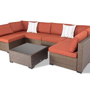 Kinfant Outdoor Furniture Patio Furniture Set - PE Rattan Wicker Conversation Set with Glass Table and Cushions, Sectional Sofa Outdoor