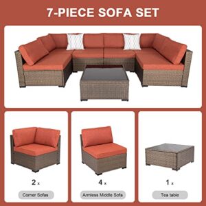 Kinfant Outdoor Furniture Patio Furniture Set - PE Rattan Wicker Conversation Set with Glass Table and Cushions, Sectional Sofa Outdoor