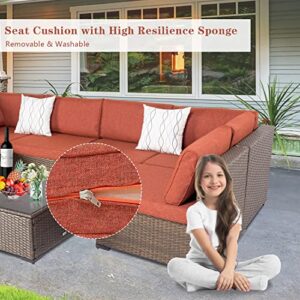 Kinfant Outdoor Furniture Patio Furniture Set - PE Rattan Wicker Conversation Set with Glass Table and Cushions, Sectional Sofa Outdoor