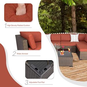 Kinfant Outdoor Furniture Patio Furniture Set - PE Rattan Wicker Conversation Set with Glass Table and Cushions, Sectional Sofa Outdoor