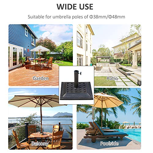 Outsunny 20 lbs Patio Market Umbrella Base Stand Resin Parasol Holder Square with Beautiful Decorative Pattern & Easy Setup, for Φ1.5, Φ1.89 Pole, for Beach, Lawn, Deck, Backyard, Garden, Bronze