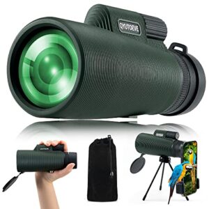 monocular for adults,12×50 hd waterproof minocular telescope,fmc green film roof prism design with phone holder optic instrument, high powered monoculars gear for men gifts,for huting, bird watching