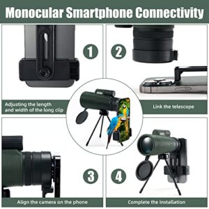 Monocular for Adults,12x50 HD Waterproof Minocular Telescope,FMC Green Film Roof Prism Design with Phone Holder Optic Instrument, High Powered Monoculars Gear for Men Gifts,for Huting, Bird Watching