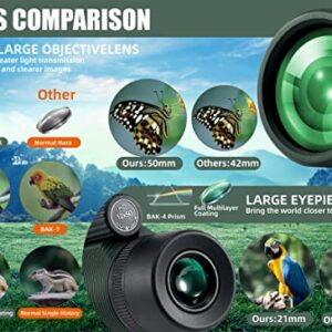 Monocular for Adults,12x50 HD Waterproof Minocular Telescope,FMC Green Film Roof Prism Design with Phone Holder Optic Instrument, High Powered Monoculars Gear for Men Gifts,for Huting, Bird Watching