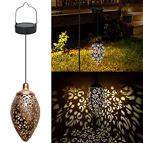 Hanging Solar Lights, Outdoor Solar Garden Lantern Retro Metal Yard Decor Solar LED Lamp Waterproof for Patio, Yard, Lawn, Pathway Decor