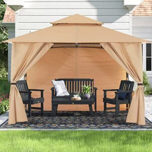 cooshade 8×8 patio gazebo with window curtains gazebo canopy tent for outdoor garden backyard beige