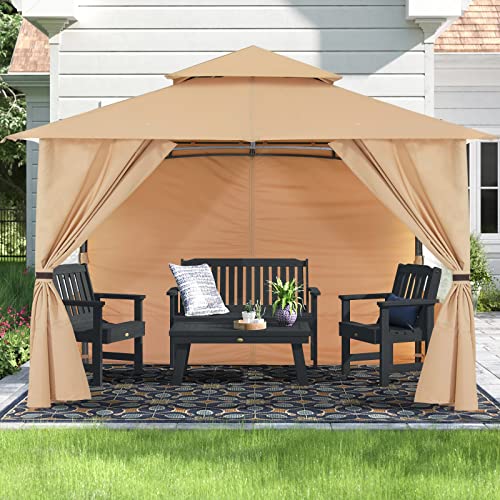 COOSHADE 8x8 Patio Gazebo with Window Curtains Gazebo Canopy Tent for Outdoor Garden Backyard Beige