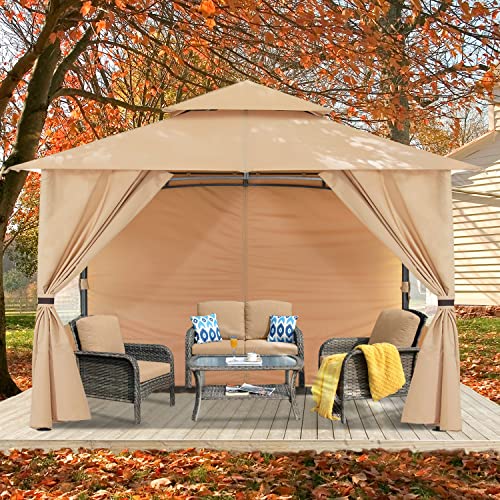 COOSHADE 8x8 Patio Gazebo with Window Curtains Gazebo Canopy Tent for Outdoor Garden Backyard Beige