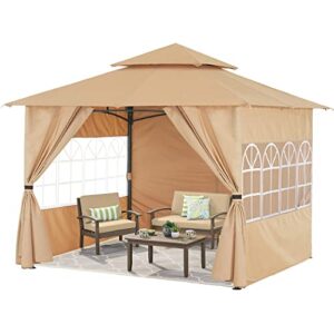 COOSHADE 8x8 Patio Gazebo with Window Curtains Gazebo Canopy Tent for Outdoor Garden Backyard Beige