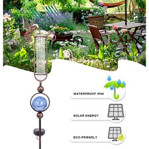 MUMTOP Rain Gauge Outdoor - 36 Inch Hummingbird Crackle Glass Solar Lights for Lawn, Yard and Garden