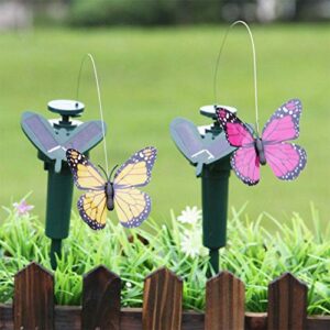 lwingflyer 2pcs solar/battery powered flying wobble fluttering hummingbird butterfly for garden yard plants flowers patio landscape outside ornament decor color random