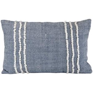 foreside home & garden fipl09784 blue decorative hand woven 14×22 outdoor throw pillow with pulled curly yarn accents