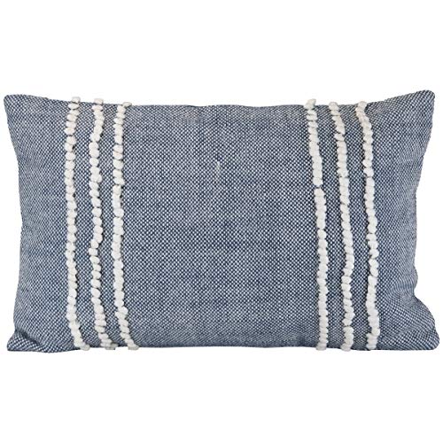 Foreside Home & Garden FIPL09784 Blue Decorative Hand Woven 14x22 Outdoor Throw Pillow with Pulled Curly Yarn Accents