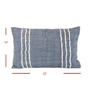 Foreside Home & Garden FIPL09784 Blue Decorative Hand Woven 14x22 Outdoor Throw Pillow with Pulled Curly Yarn Accents