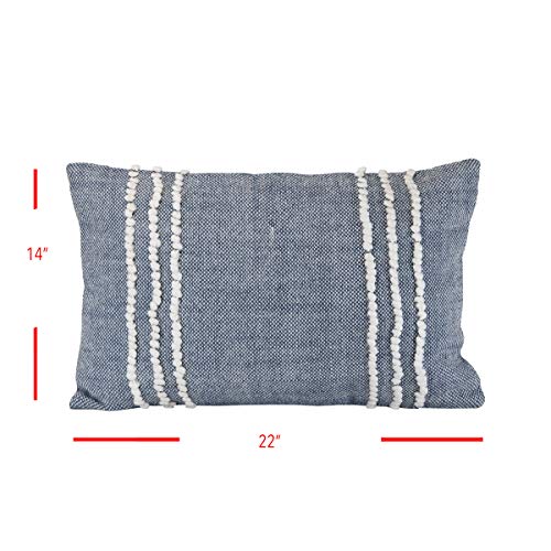 Foreside Home & Garden FIPL09784 Blue Decorative Hand Woven 14x22 Outdoor Throw Pillow with Pulled Curly Yarn Accents