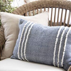 Foreside Home & Garden FIPL09784 Blue Decorative Hand Woven 14x22 Outdoor Throw Pillow with Pulled Curly Yarn Accents