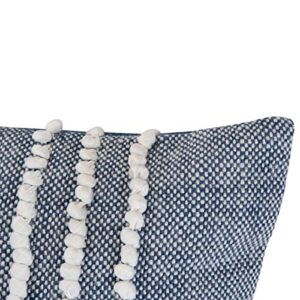 Foreside Home & Garden FIPL09784 Blue Decorative Hand Woven 14x22 Outdoor Throw Pillow with Pulled Curly Yarn Accents