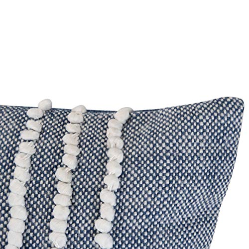 Foreside Home & Garden FIPL09784 Blue Decorative Hand Woven 14x22 Outdoor Throw Pillow with Pulled Curly Yarn Accents