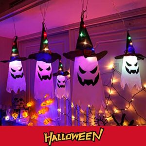 bvpkto halloween decorations, 5-pack led lantern string lights, wizard hat ghost hanging lights, spooky atmosphere halloween party decorations for indoor porches or patio gardens (ghost)