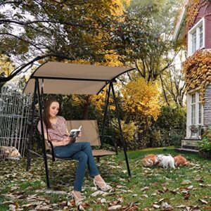 Tangkula 2 Person Porch Swing, Patio Swing with Adjustable Canopy, Comfortable Fabric Seat & Heavy-Duty Steel Frame, Outdoor Canopy Swing for Patio, Garden, Poolside (Beige)