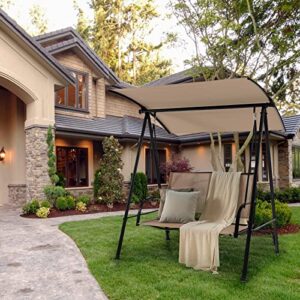 Tangkula 2 Person Porch Swing, Patio Swing with Adjustable Canopy, Comfortable Fabric Seat & Heavy-Duty Steel Frame, Outdoor Canopy Swing for Patio, Garden, Poolside (Beige)